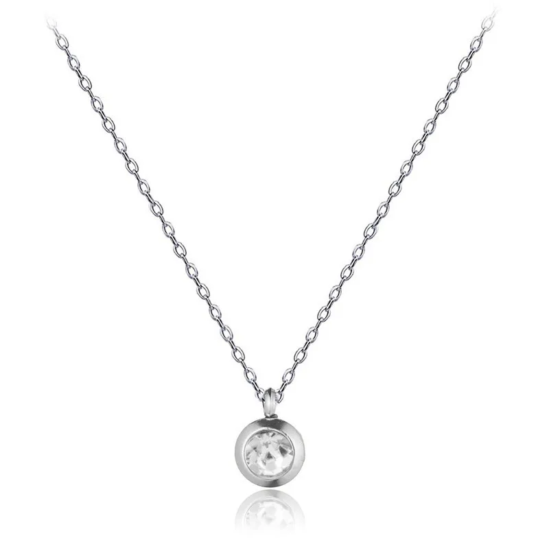 silver and white Классический Простой из нержавеющей стали маленькое сердце круг кристалл подвески ожерелья для женщин сердце ювелирные изделия подарки на день Святого Валентина - Окраска металла: silver and white
