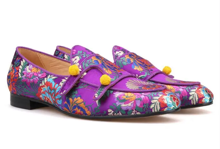 Drop Shipping Zapatos Floral Embroidery Fashion Breathable Cotton Shoes Man Round Toe Monk Straps Casual Flats Colorful Loafers | Обувь