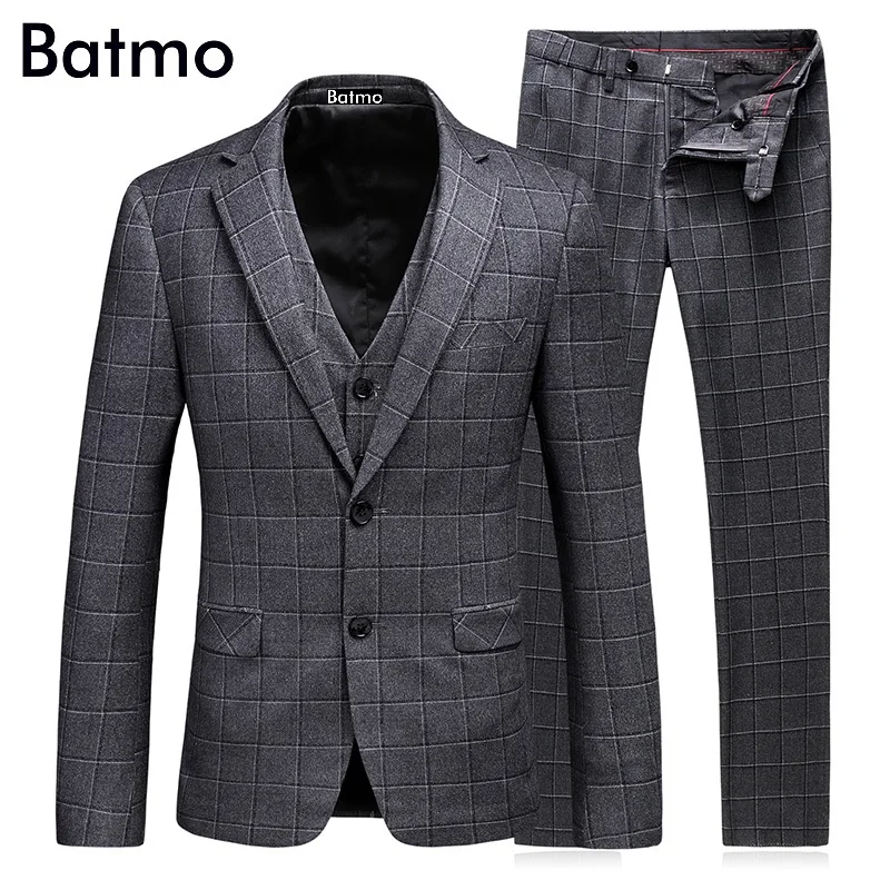 Batmo 2019 Новое поступление высококачественное шерстяное клетчатое серое мужское