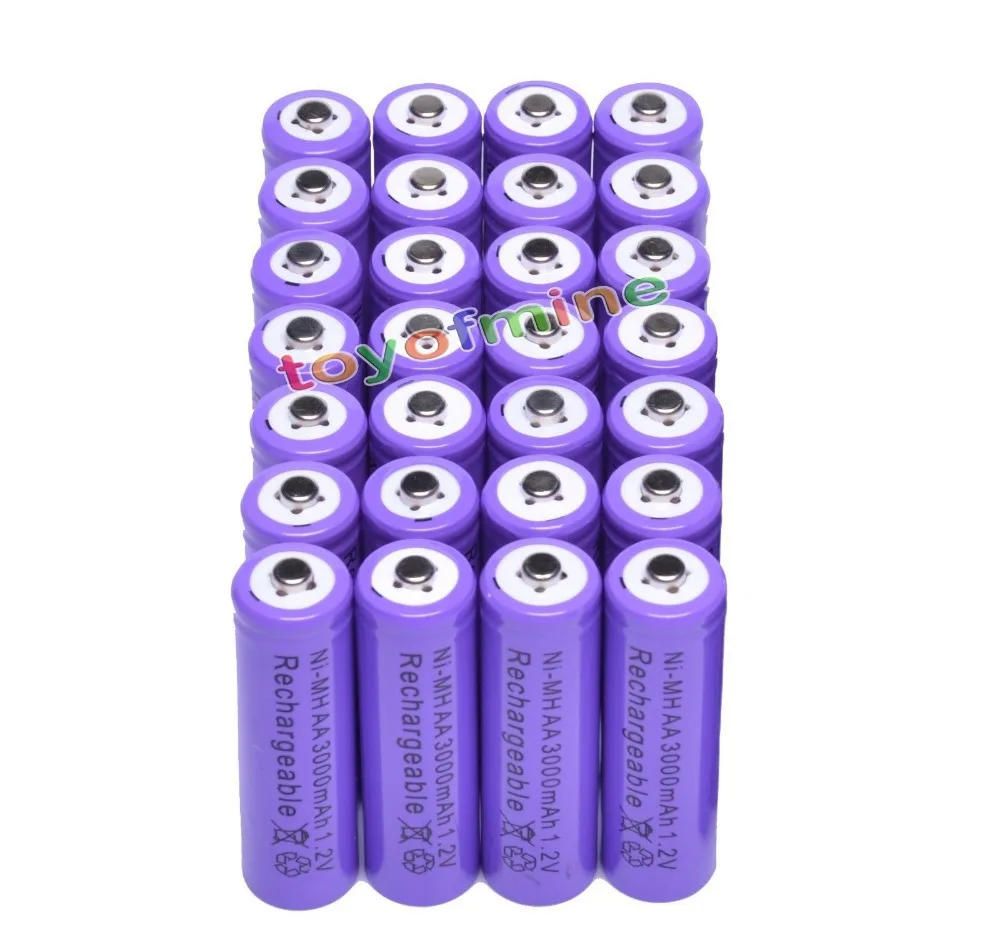 

28x AA 3000mAh 2A 1.2 V Ni-MH Purple Rechargeable Battery Cell for MP3 RC Toys