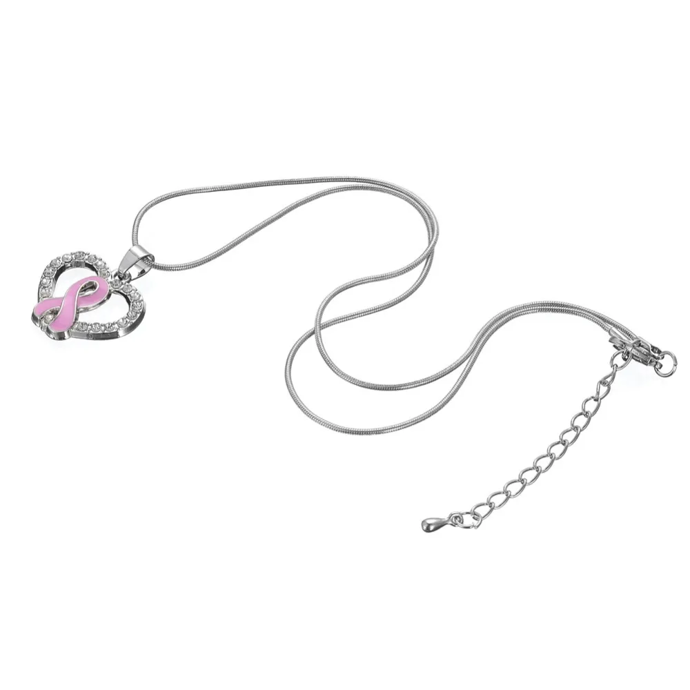 Кулон-ожерелье с эмалью из розовой ленты белые стразы сердце Шарм цепь со змеей |