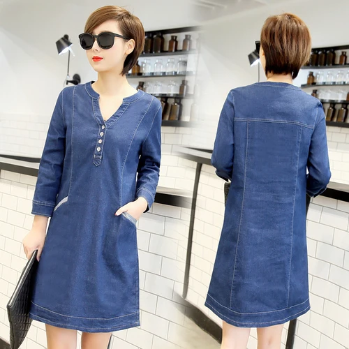 Xxxxl Plus Size Women Dress 2018 Spring Loose Denim Women's Clothing Brief Casual Knee-length Dresses | Женская одежда