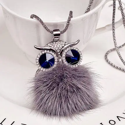 fur owl Винтажный геометрический хрустальный кулон, ожерелье, элегантные цепочки для свитера с цветами и кисточками, OL длинное ожерелье, ювелирные изделия, женские аксессуары - Окраска металла: fur owl