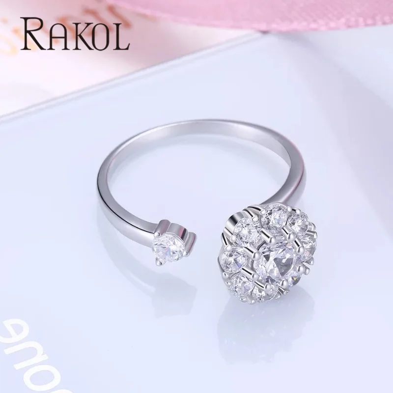 RAKOL новая мода круглая форма высокое качество фианиты Открытое кольцо для женщин