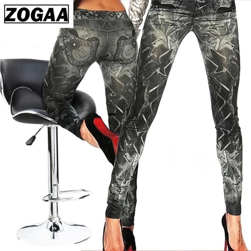 Имитация джинсов Леггинсы для женщин брюки с имитацией кармана тела узкие