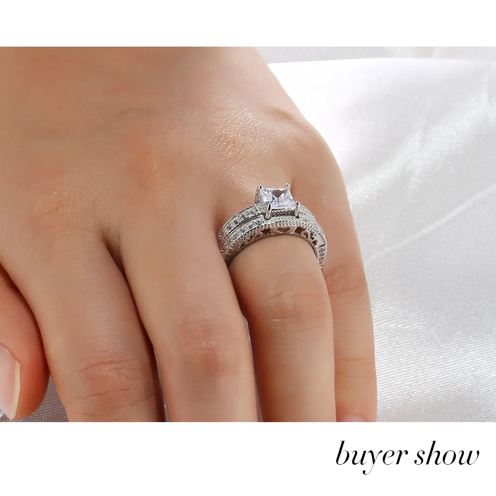 Женское кольцо из серебра 925 пробы с квадратным фианитом 6 мм|925 sterling silver ring|wedding