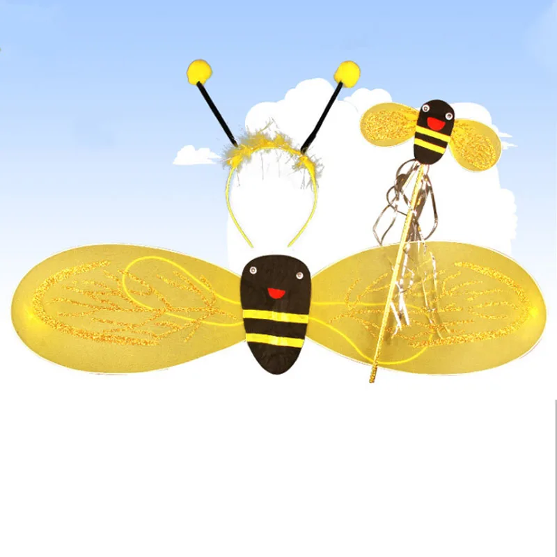 Children Party Angel Fairy Carnival Costumes Cosplay Bee Ladybird Wing Headband Wand Set Kids Performance Prop Christmas|Реквизит для