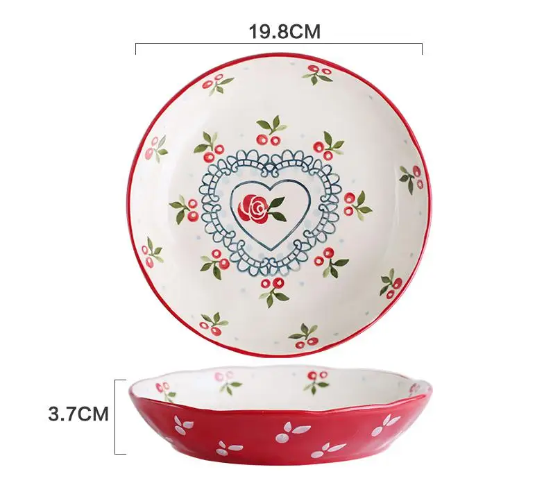 Вишневая керамическая посуда, домашняя кухонная посуда, миска для супа, тарелка, тарелка для рыбы - Цвет: 8inch
