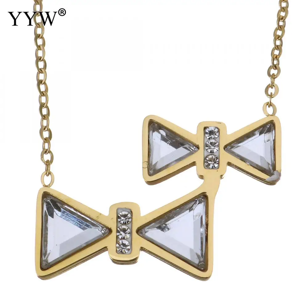 Necklace with pendant fashion crystal women female chain necklace New arrival trendy 15 inch 2 Inch extender Bowknot | Украшения и