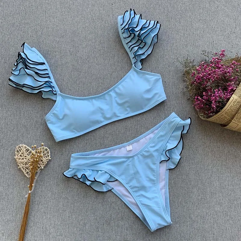 Ruffles Separate Swimsuit Woman Bikini Mujer Women's Swimsuits Two Pieces Swimwear Women Flower Push Up Bikini Bathing Suit