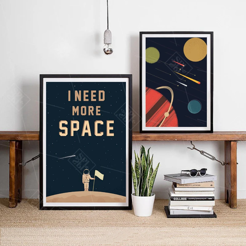 I Need More Space Science Cartoon A4 Art Canvas Painting Outer Planets Posters and Prints Kids Room Decor Wall Picture | Дом и сад