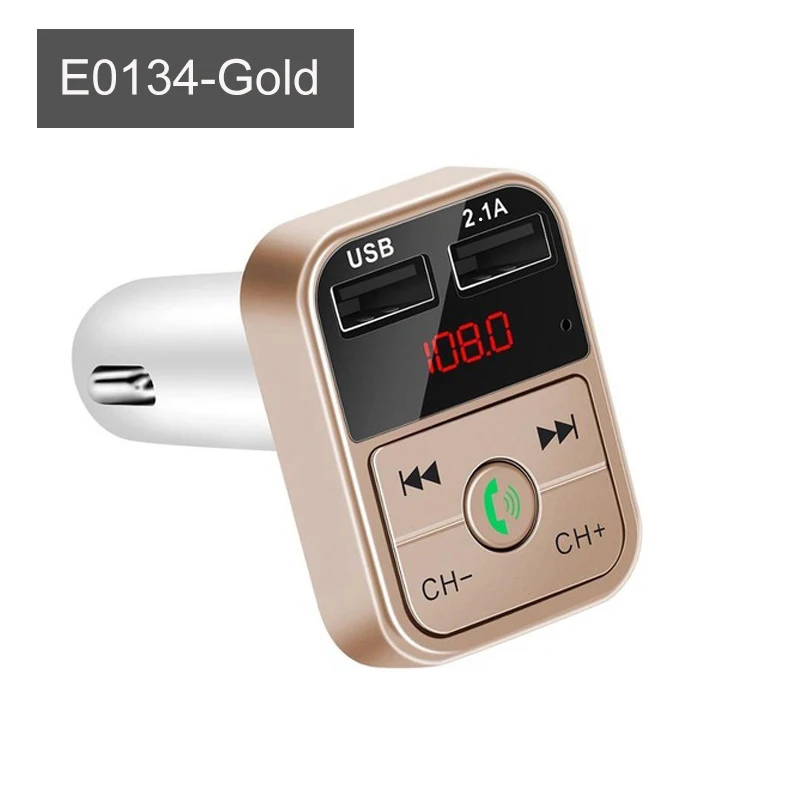 E0134-Gold Автомобильный Bluetooth 5,0, fm-передатчик, беспроводной аудио приемник, Автомобильный MP3 плеер, 2.1A, двойной USB, быстрое зарядное устройство, автомобильные аксессуары - Название цвета: E0134-Gold
