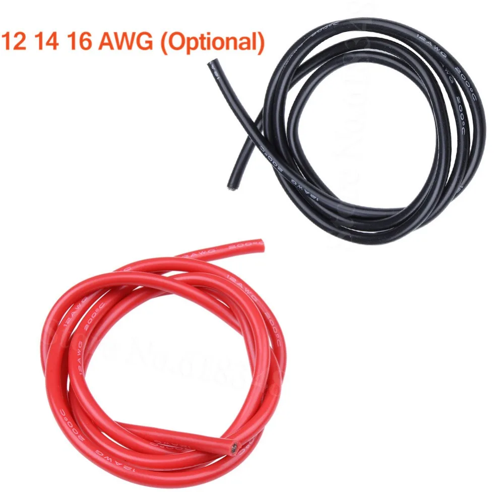 Гибкий силиконовый кабель 12 14 16 AWG красный/черный для радиоуправляемых