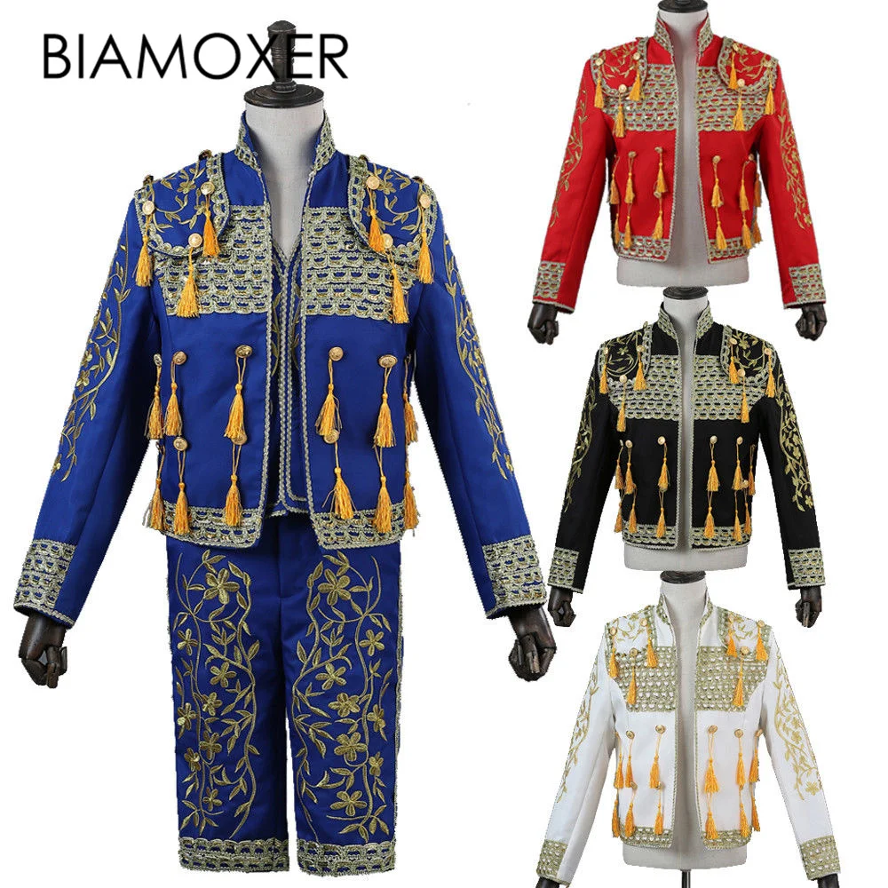 Biamoxer 3 colors Mens Spanish Bullfighter Matador Outfit Fermin Suit Jacket Pant Cosplay Costume