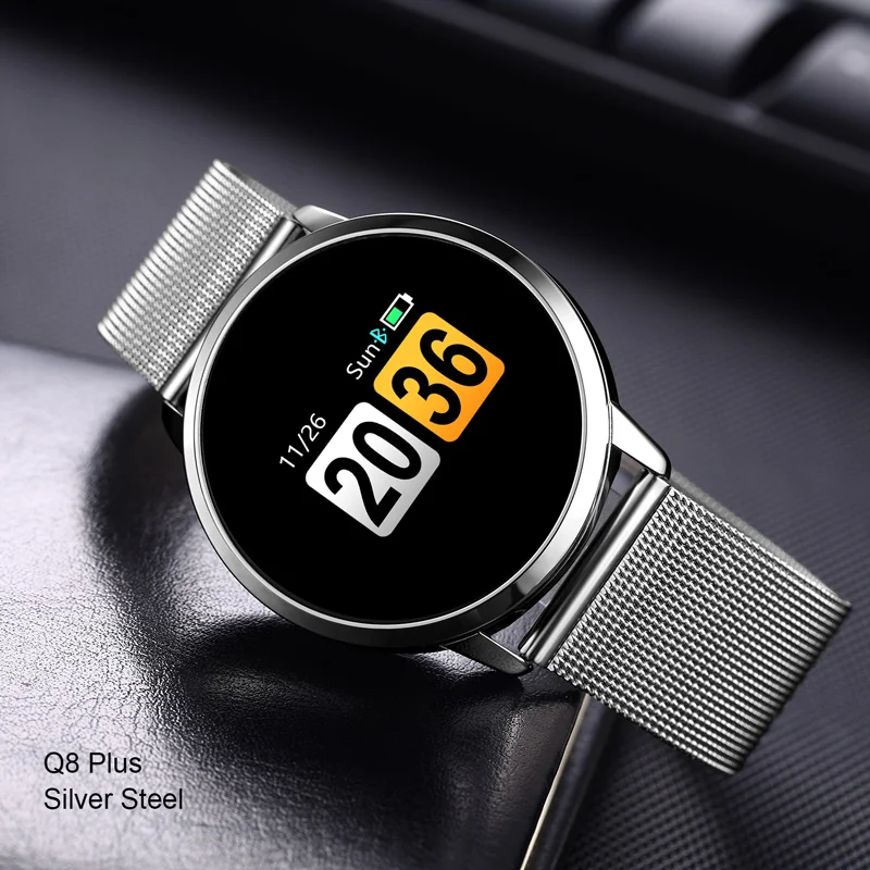 Silver Steel Plus Смарт-часы Newwear Q8, OLED, цветной экран, умная электроника, Смарт-часы, модный фитнес-трекер, пульсометр, bluetooth, для мужчин, женщин - Цвет: Silver Steel Plus