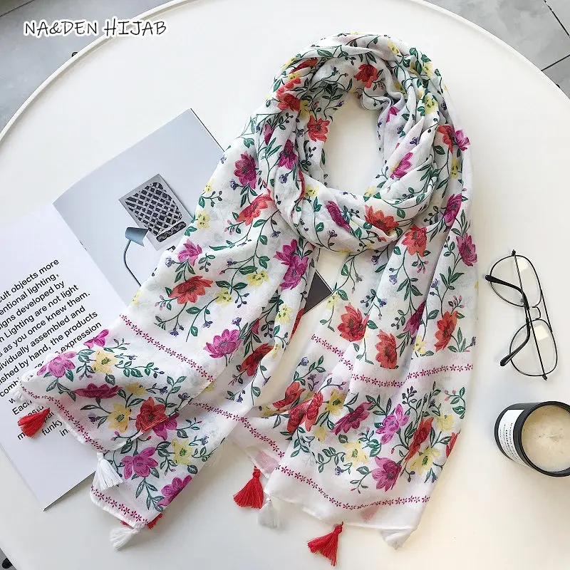 

NEW flower hijab scarf tassels soft design vintage scarfs muffler fashion women scarves and shawls brand pashmina