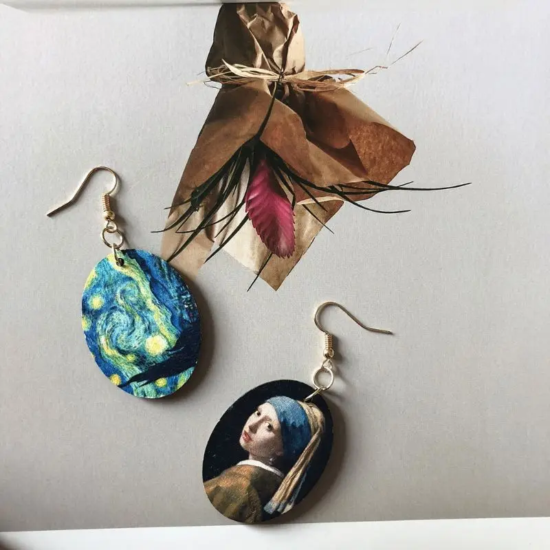Johannes Vermeer картина маслом Искусство девушки из натурального дерева серьги Модные