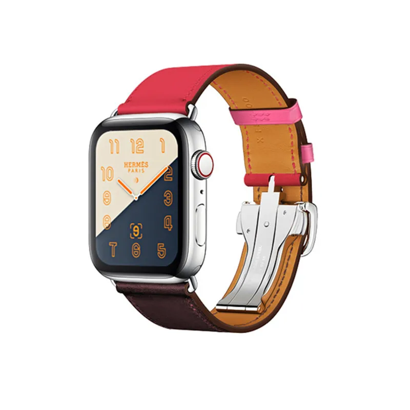 С логотипом кожаный ремешок с пряжкой для часов Apple Watch 44/40 мм сменный Браслет для iWatch 5 ремешок