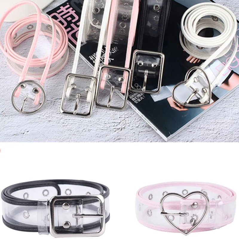 

Hot! Women Fashion PVC Strap Casual Cute Transparent Strap White Color Belts Heart Buckle Jeans Belt