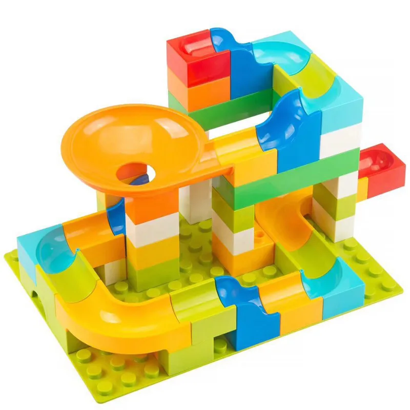 Dolle Knikkerbaan Duplo строительный блок совместимый счастливый высокий шар сто изменения слайд Строительный Блок Детские игрушки мраморный путь - Цвет: 56pcs block
