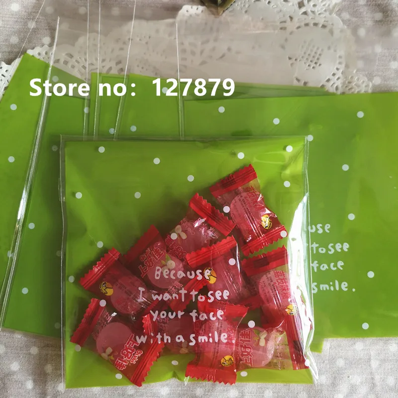 50pcs/lot 14x14cm 3 colors Plastic Christmas Gift Bag White Dots OPP Birthday Party Wedding Cookie Candy Packaging | Дом и сад