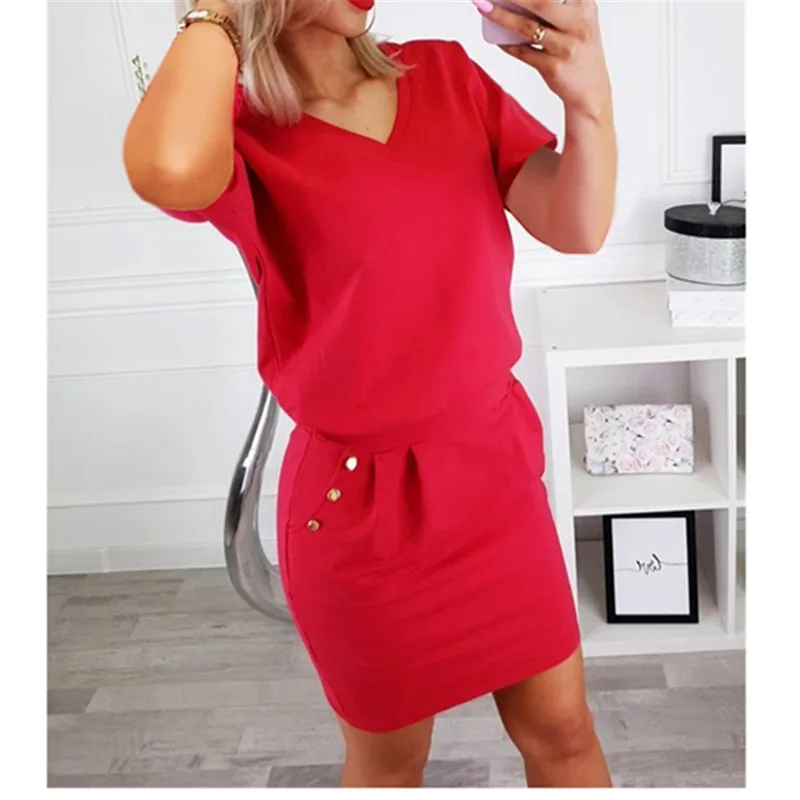 Женское Бандажное платье с v образным вырезом и коротким рукавом однотонное