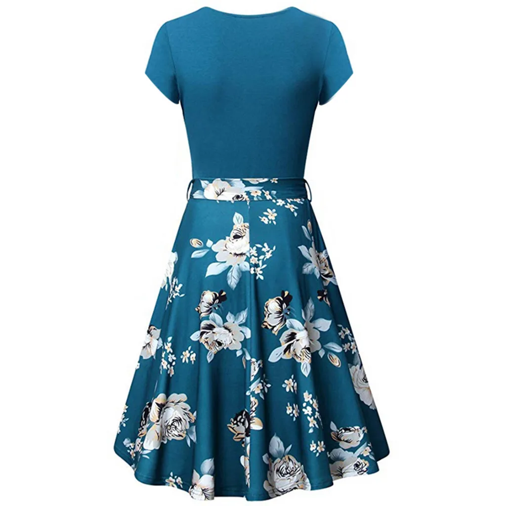 Элегантное женское платье с коротким рукавом винтажное расклешенное
