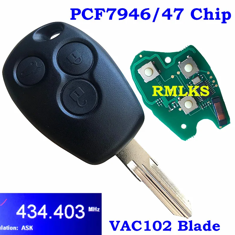 Дистанционный ключ 433 МГц PCF7946 PCF7947 чип VAC102 лезвие подходит для Renault Clio DACIA Logan Sandero 3