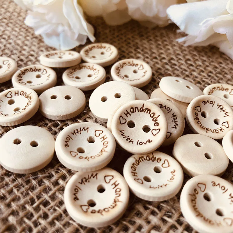 100 шт Круглые деревянные кнопки ручной работы с любовью, шитье Скрап заказ карты изготовление натуральные деревянные декоративные элементы питания