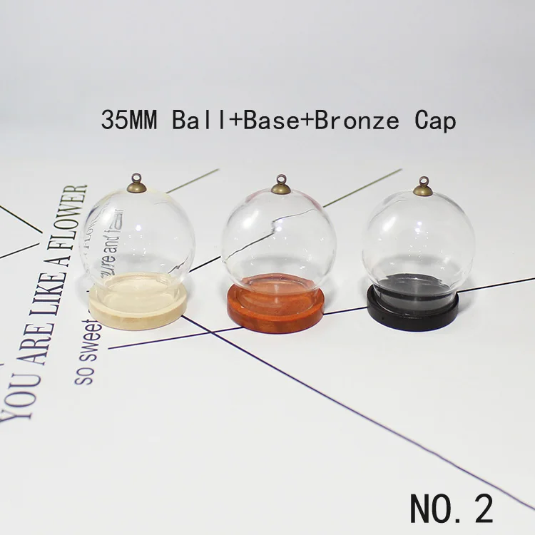 NO.2-black base 2 шт 35 мм стеклянный глобус с деревянной основой сверху круглая крышка полое стеклянное ожерелье с дизайном «Глобус» кулоны стеклянная крышка купола милые амулеты - Окраска металла: NO.2-black base