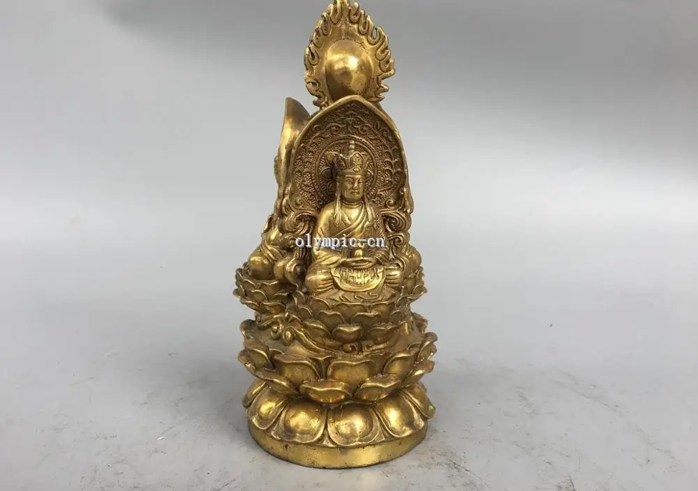 

10'' Brass carved Western Trinity buddha Sakyamunim, Amitabha Mahasthamaprapta