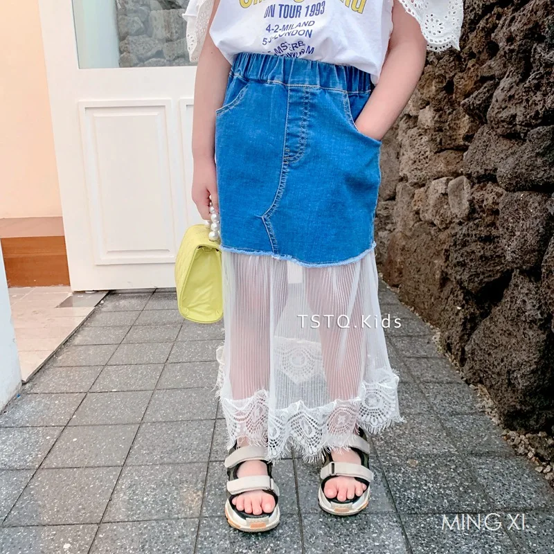 Для девочек 2019 Лето Новинка одежда для детей сшитая юбка Детская джинсовая
