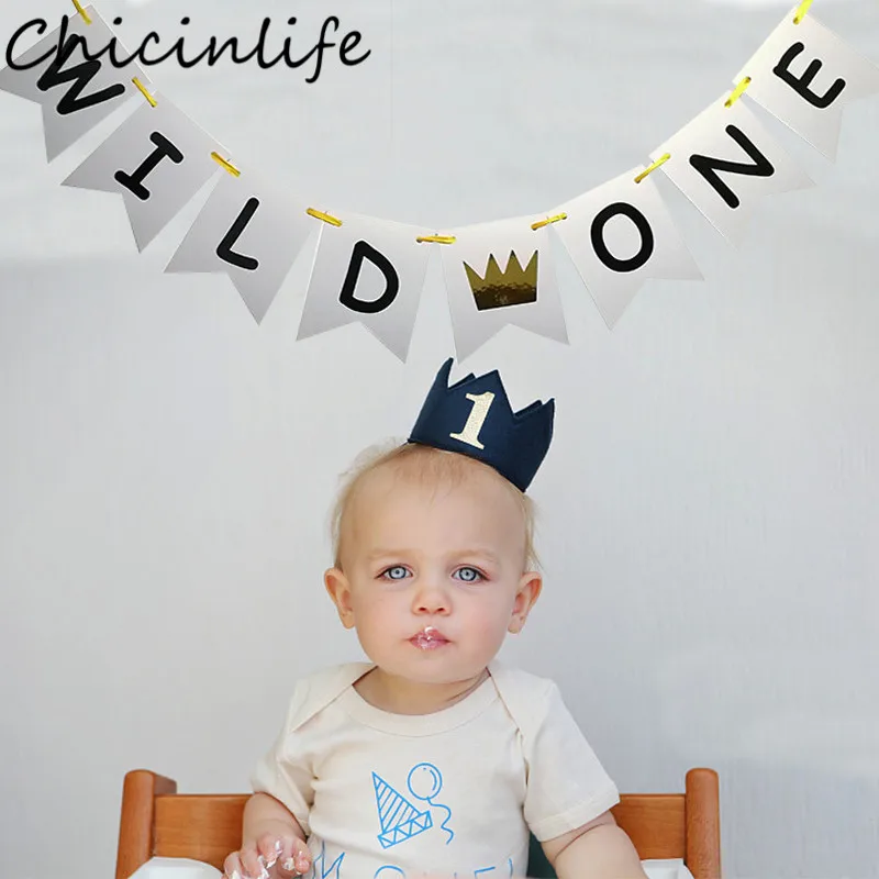 Chicinlife 1Set Wild One Banner First Birthday Party Decor Baby Shower Kids 1st Bunting 1 Year Anniversary Supplies | Дом и сад