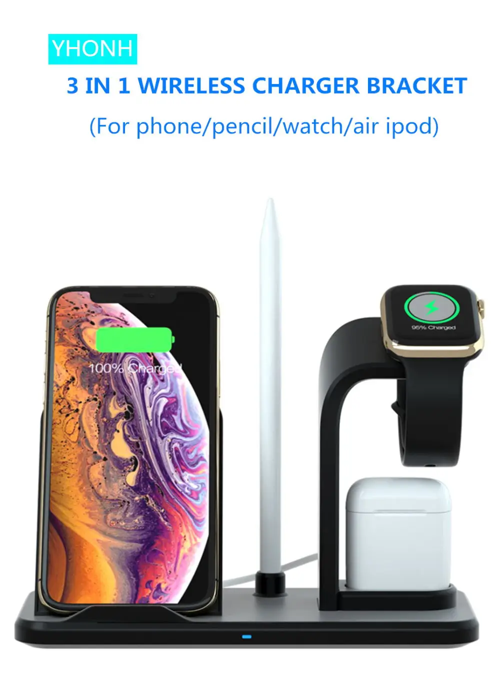Беспроводное зарядное устройство Qi 3 в 1 держатель подставка для Apple Watch Series 4 2 Iphone