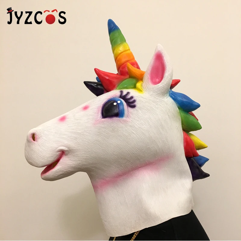 JYZCOS Радужная Лошадь Единорог Маска на все лицо латексная маска шлем костюм