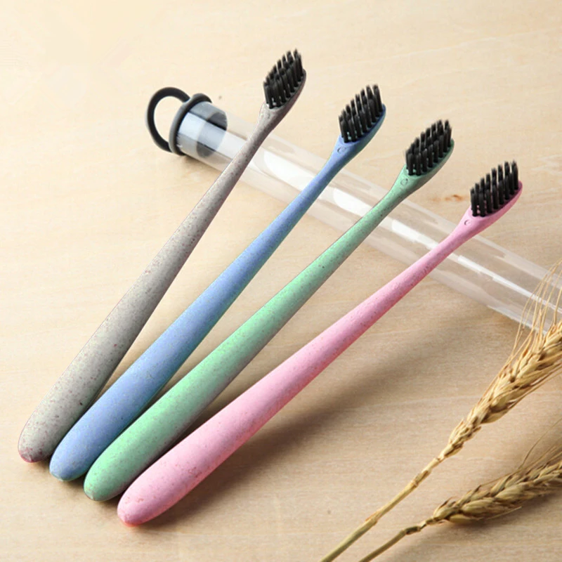 Зубная щетка из черного бамбука для детей и взрослых 4 шт.|tongue cleaner|bamboo toothbrushtoothbrush