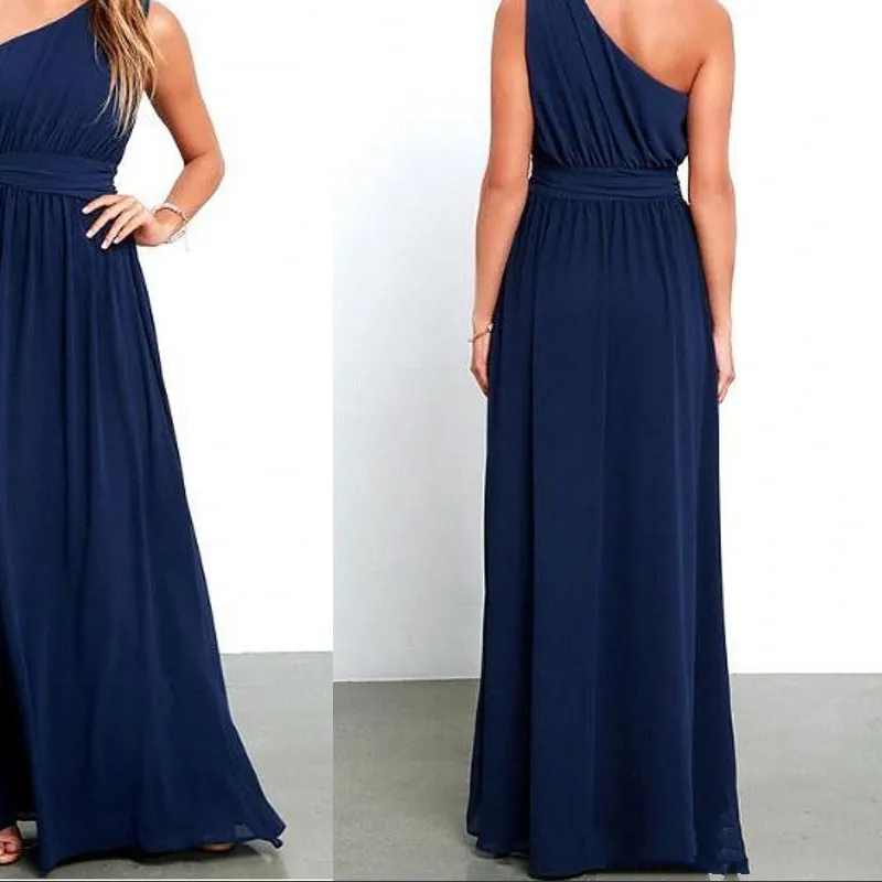 2017 Элегантный Стиль Длинные Одно Плечо Рукавов Платье Невесты Лиф Темно Синий
