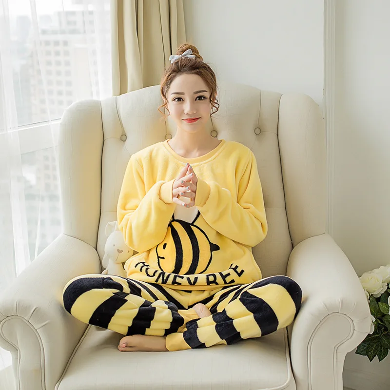 Женская Фланелевая пижама теплая с длинным рукавом|warm sleepwear|pyjamas womenpajama sets |