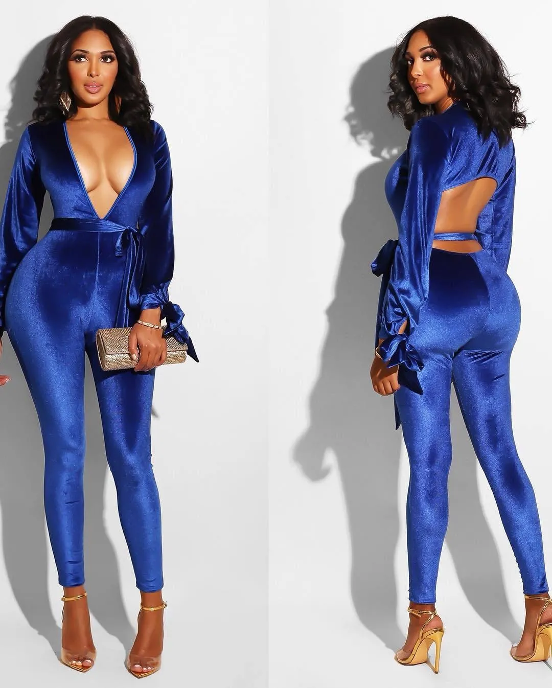Сексуальный бархатный комбинезон для клуба обтягивающие комбинезоны с длинным