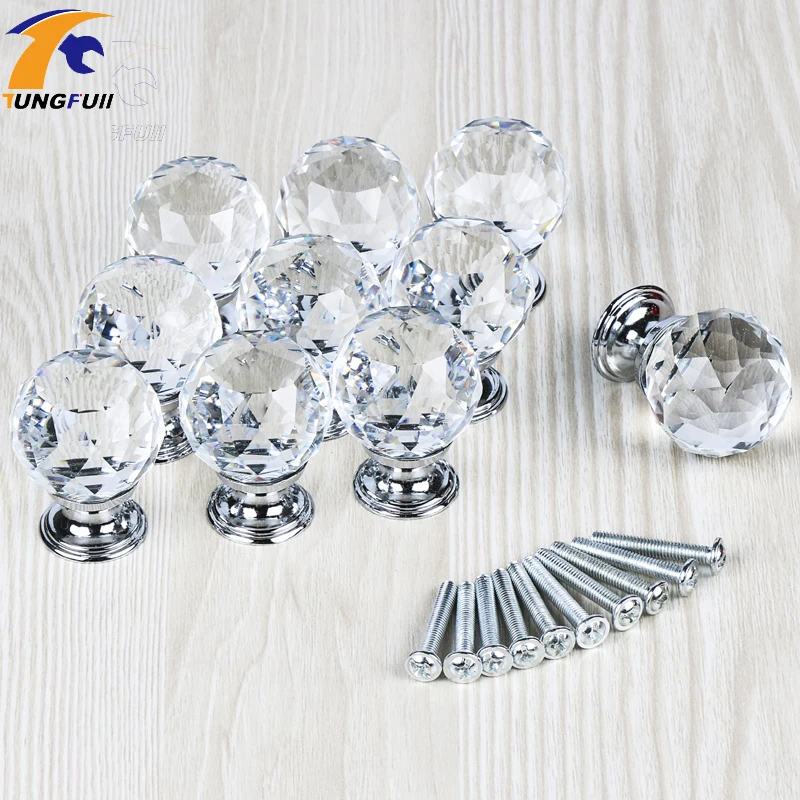 Fast Shipping 30mm Shining Crystal Diamond Ball Glass Drawer Handles Kitchen Armario Dresser Knobs Closet Decoration+Screws |