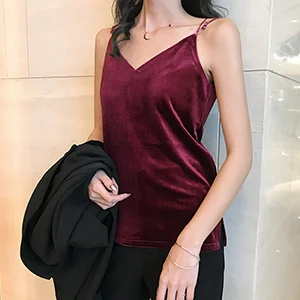 wine red camis Летняя женская бархатная майка, топ, повседневная майка,, v-образный вырез, майка для фитнеса, без рукавов, Женская майка на бретелях, сексуальная женская рубашка - Цвет: wine red camis
