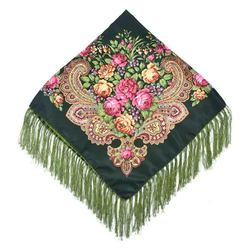 ASH07 Women Tassel Square Scarf Shawl Lady Printed Floral Short Tassel Headband Retro Cape Wrap Scarves 90*90cm - Цвет: ASH07