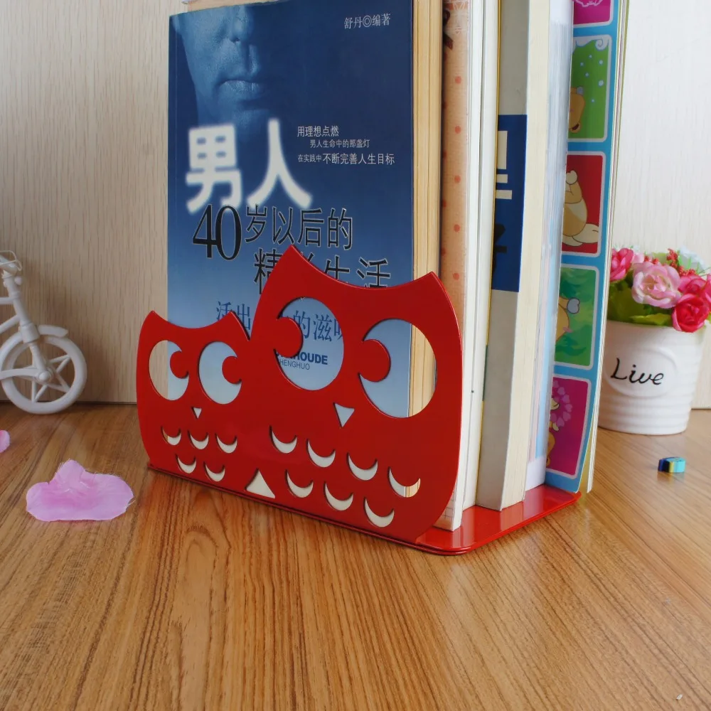 

2pcs/pair Creative cartoon owl metal bookends shelving bookstand archives office desktop book holder for reading