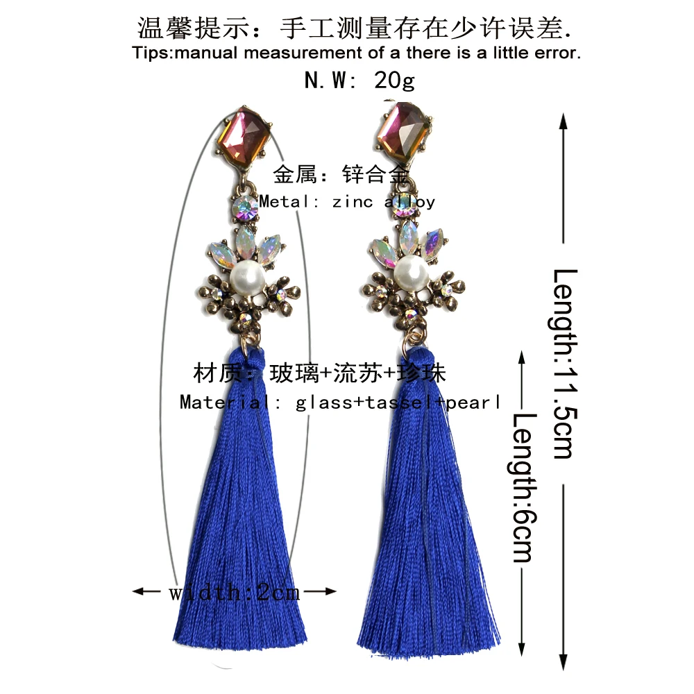 Fashion Jewelry Trend &amp Women pearl Drop Earrings Vintage tassel Blue black Long Gold Plated For | Украшения и аксессуары