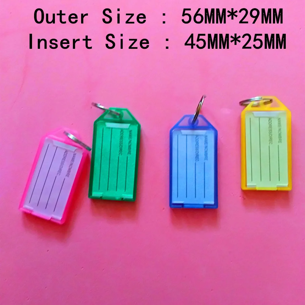 100 шт. 2-по бокам Пластик прямоугольник брелки для ключей багажная бирка животных