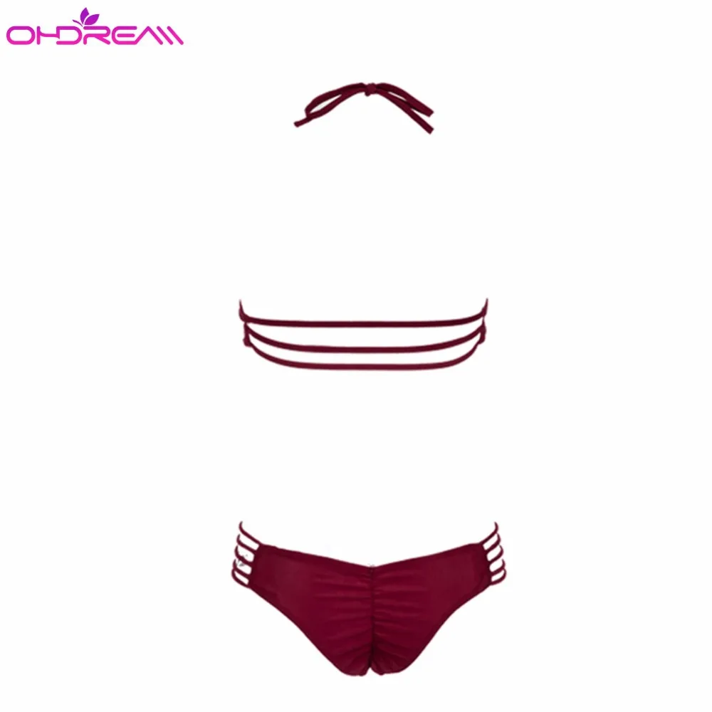 OHDREAM Sexy Bikini Set Hot Red Halter Beach Push Up Swimsuits Women Summer 2018 Bathing Suit Hollow Out Swimwear F |