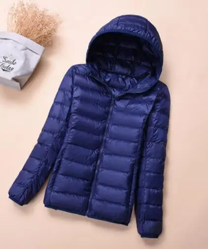 hoodie navy blue SEDUTMO зимние куртки размера плюс 4XL, женские пуховики, ультра-светильник, пальто на утином пуху, короткая куртка с капюшоном, весенние парки ED658 - Цвет: hoodie navy blue
