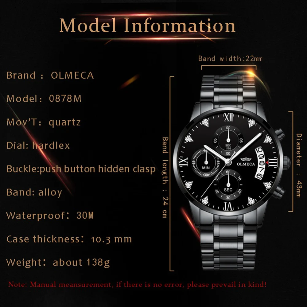 

OLMECA Men Watch Quartz Mens Watches Top Brand Luxury Business Chronograph Sport Watch Men Military Clock Saat Relogio Masculino