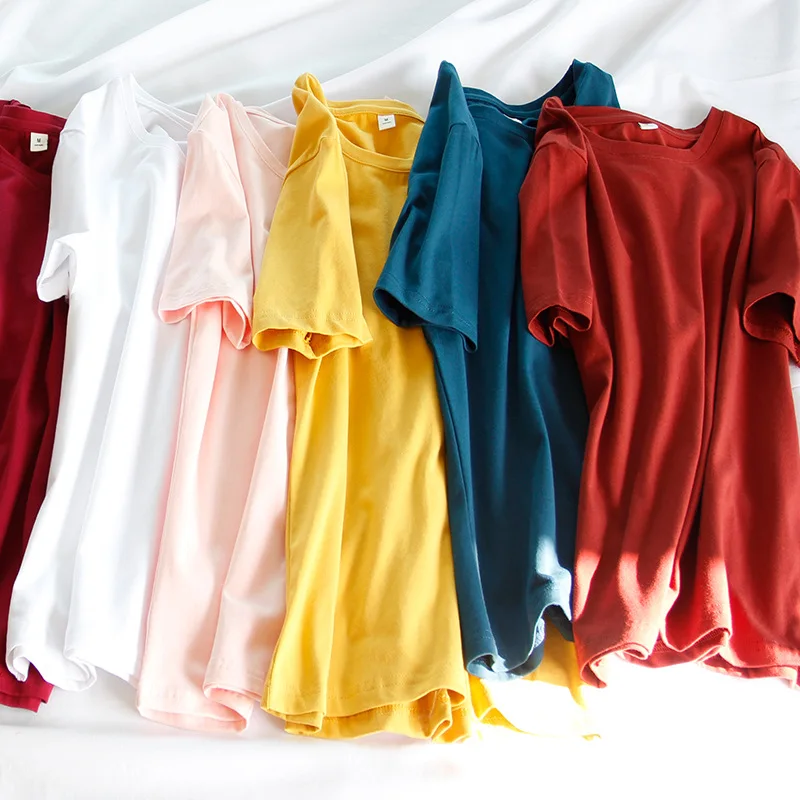 Футболка женская базовая с круглым вырезом хлопковая Простая рубашка коротким