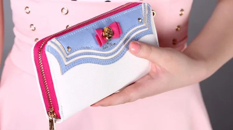 Kawaii Сейлор Мун дизайнерский кожаный Длинный кошелек для женщин японский модный бренд Дамский кошелек на молнии прекрасная сумочка клатч женский